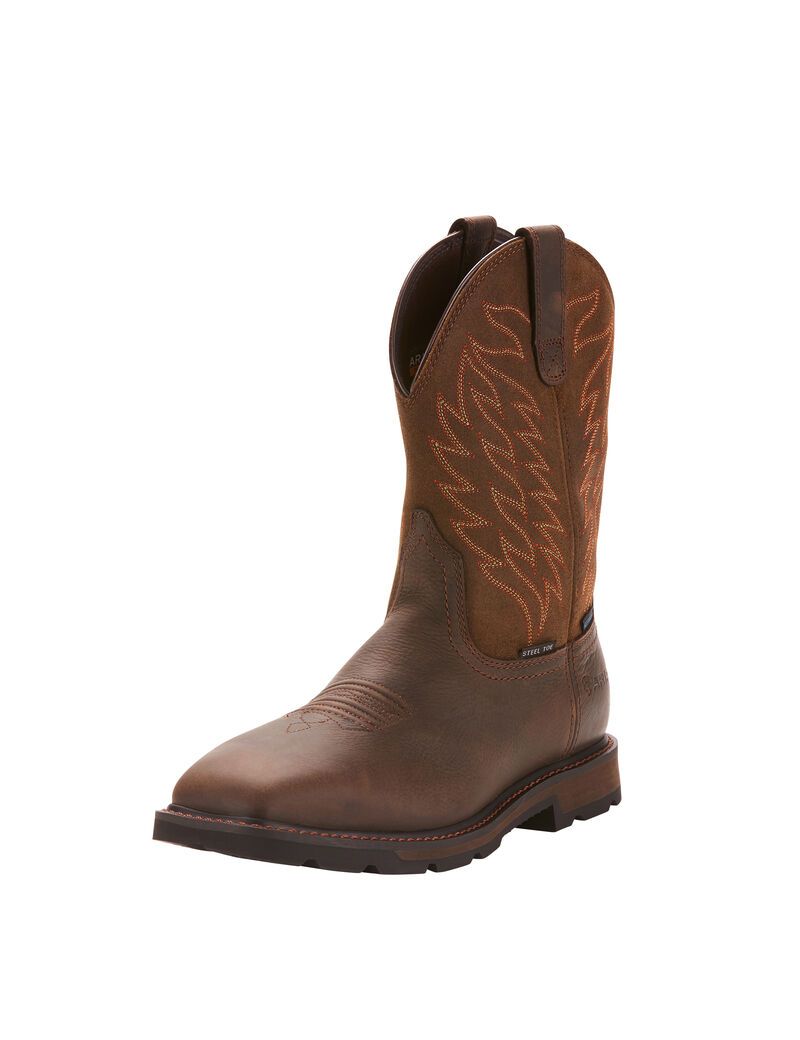 Botas Impermeables Ariat Groundbreaker Anchos Square Puntera Steel Puntera Trabajo Marrom Oscuro | ABR213486