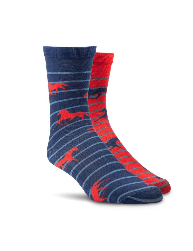 Calcetines Ariat Horses Over Stripes Crew 2PCS Rojos Azul Marino | YLB619204