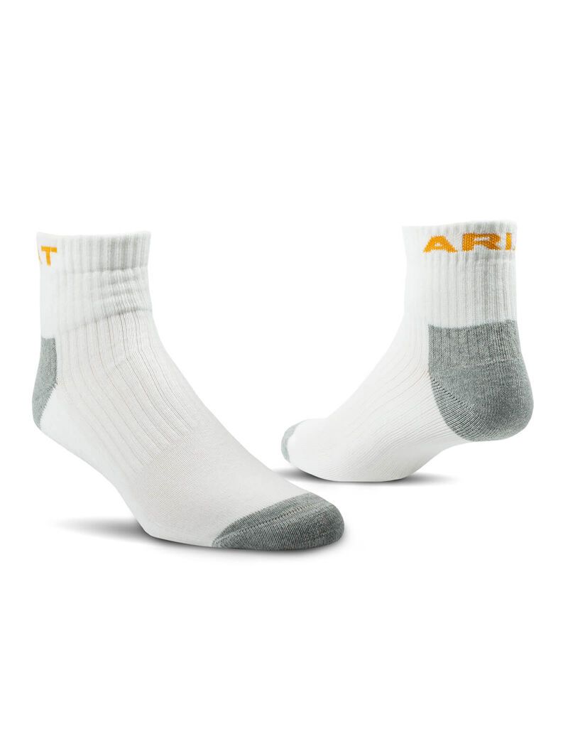 Calcetines Ariat Premium Ringspun Algodon Quarter Crew Trabajo 3PCS Blancos | HIY607892