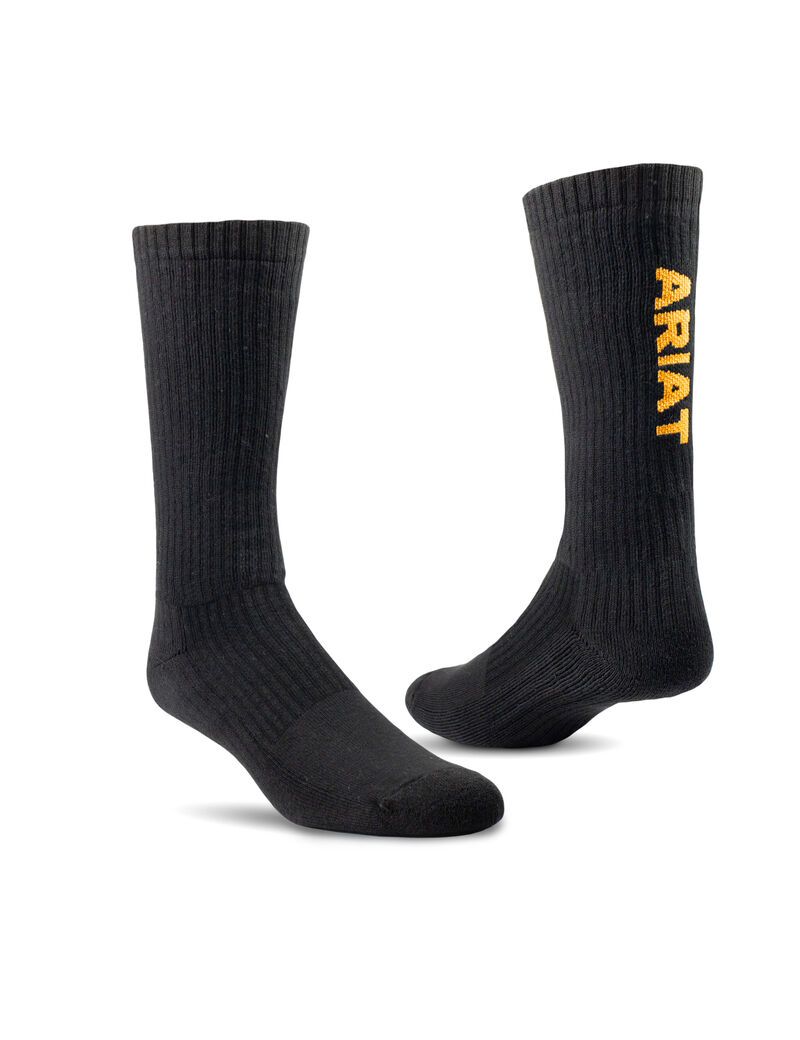 Calcetines Ariat Premium Ringspun Algodon Mid Calf Trabajo 3PCS Negros | TNE873602