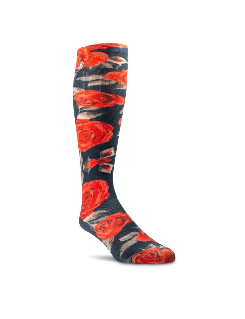 Calcetines Ariat Red Roses Knee High Rosas | KEJ450178