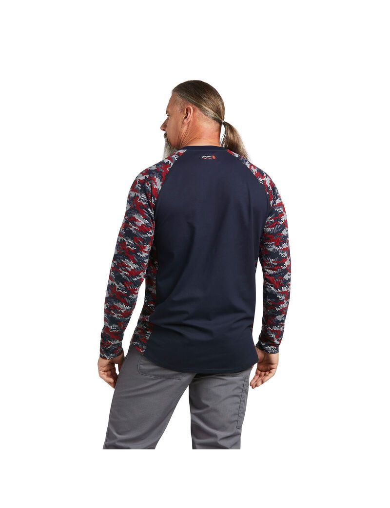 Camisas Ariat FR AC Stretch Camo Baseball Azul Marino Blancos Rojos Camuflados | NHA235870