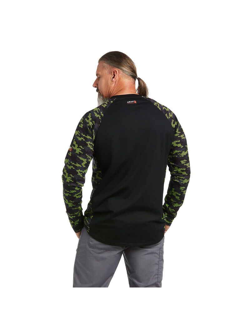 Camisas Ariat FR AC Stretch Camo Baseball Negros Verdes Claro Camuflados | OGU078243