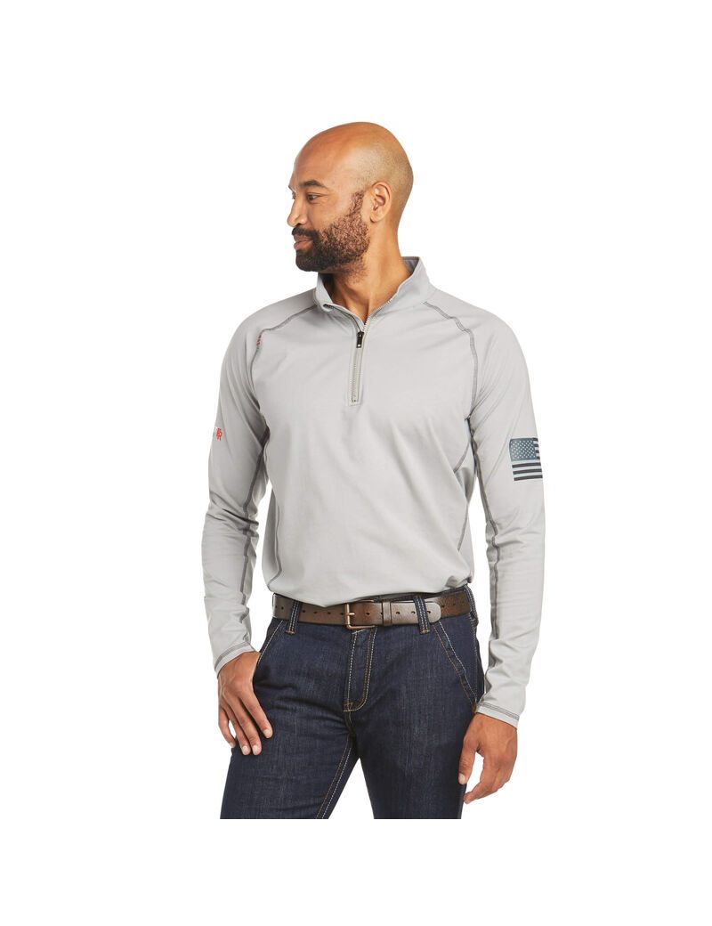 Camisas Ariat FR Combat Stretch Patriot 1/4 Zip Trabajo Plateados | KBN856920