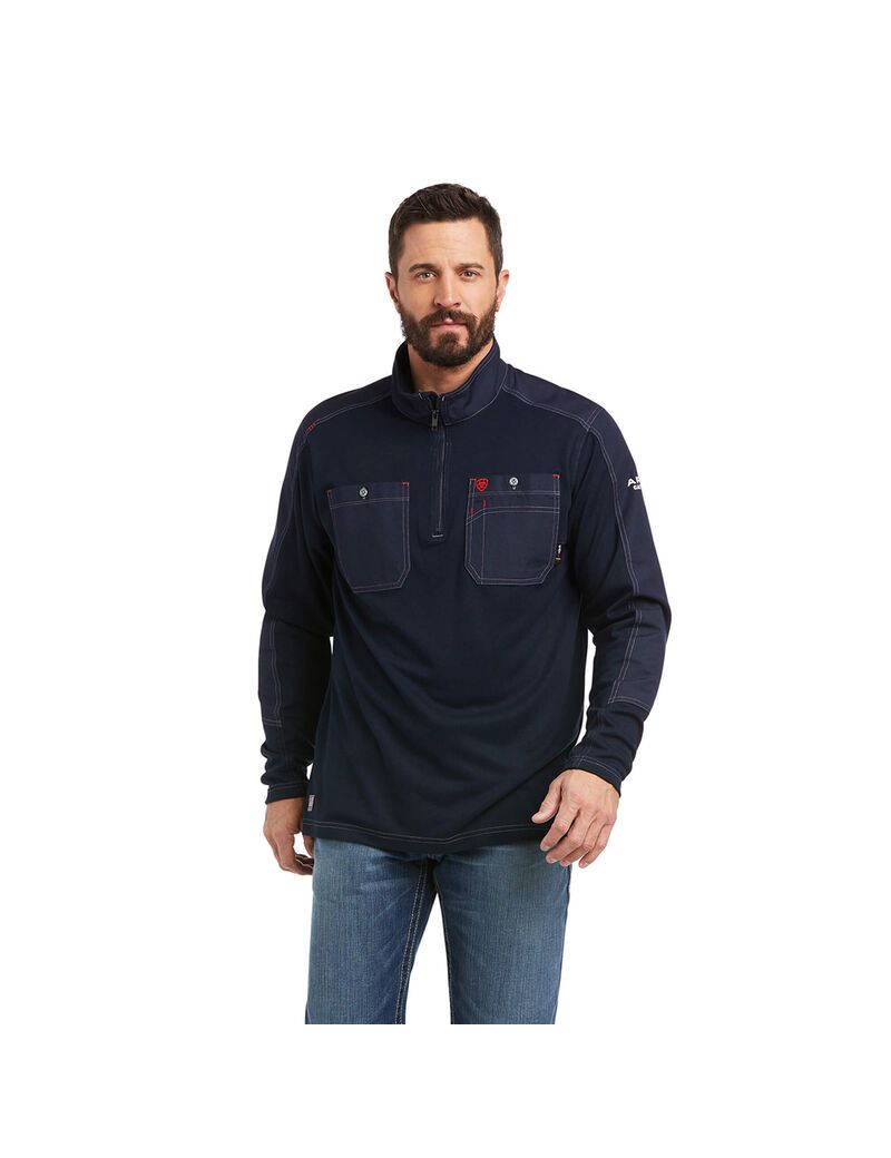 Camisas Ariat FR DuraLight 1/4 Zip Trabajo Azul Marino | URO178906