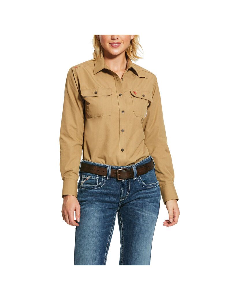 Camisas Ariat FR Featherlight Trabajo Kaki | KRF671924