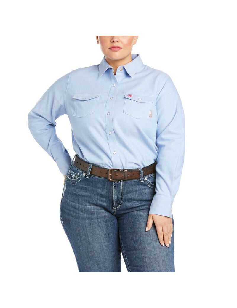 Camisas Ariat FR Solid DuraStretch Snap Trabajo Azules | SYT586031