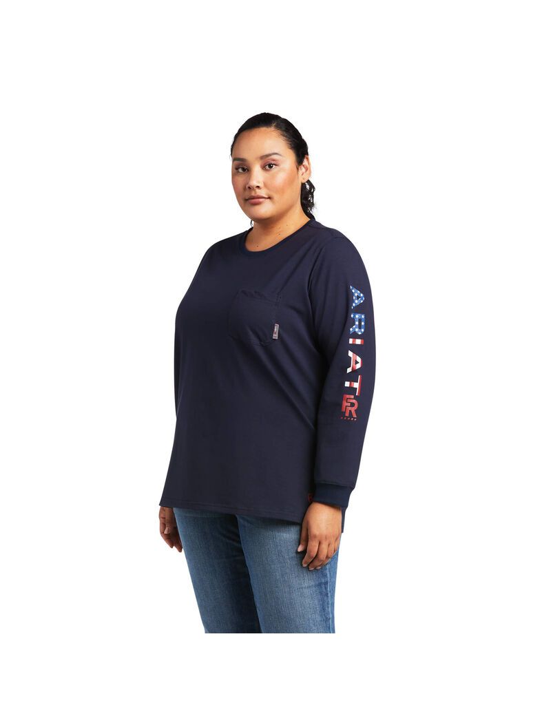 Camisas Ariat FR Stretch Logo Azul Marino | HGY569283