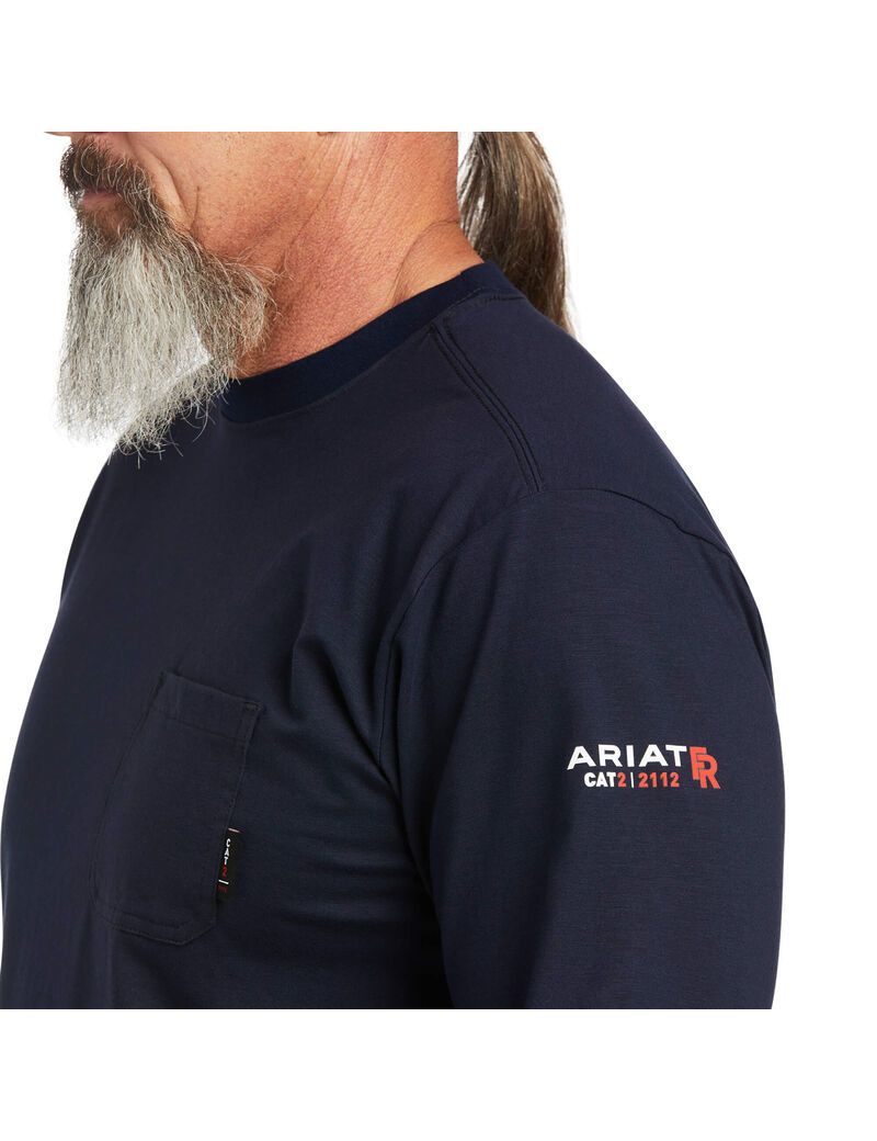 Camisas Ariat FR Stretch Logo Azul Marino | PXJ419576