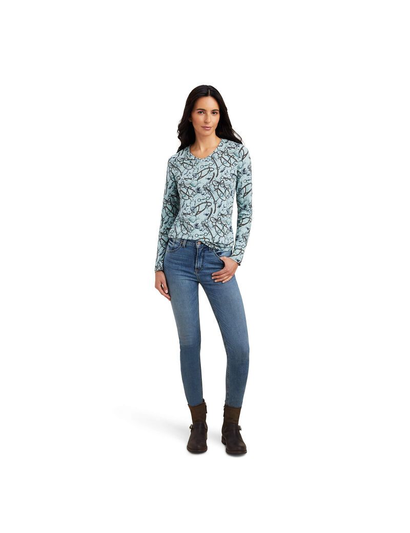 Camisas Ariat Melange Print Azules | INA187695