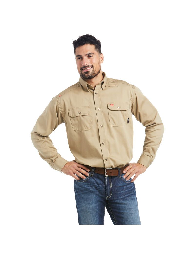 Camisas De Traje Ariat FR Solid Trabajo Kaki | EBO389720