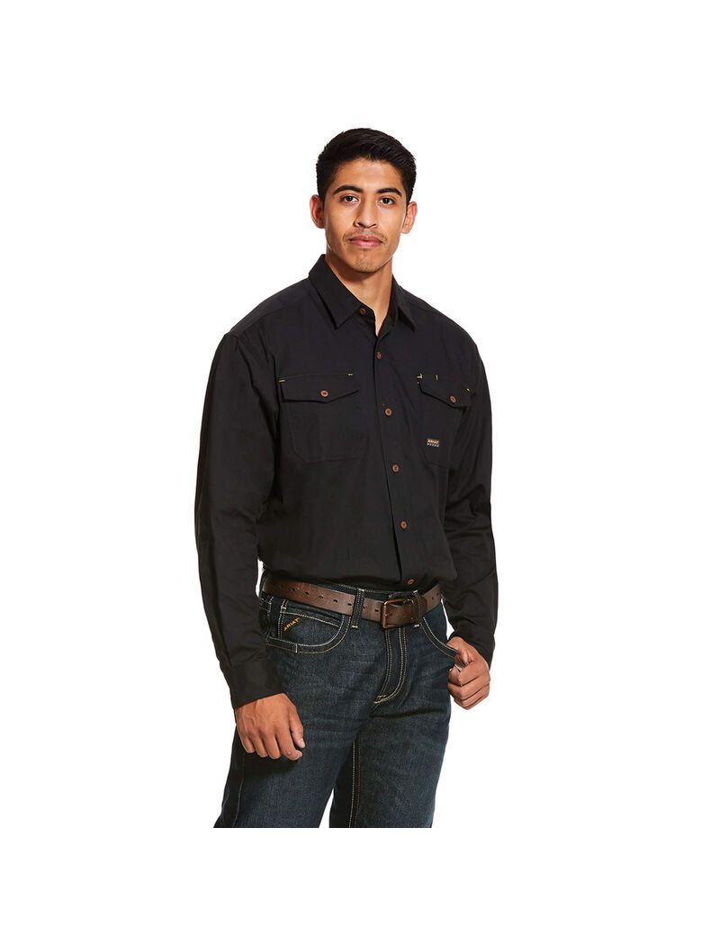 Camisas De Traje Ariat Rebar Made Tough DuraStretch Trabajo Negros | RWS275364