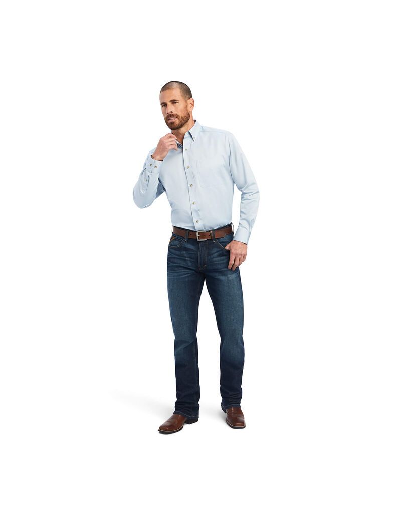 Camisas De Traje Ariat Solid Twill Azules | EKB307189