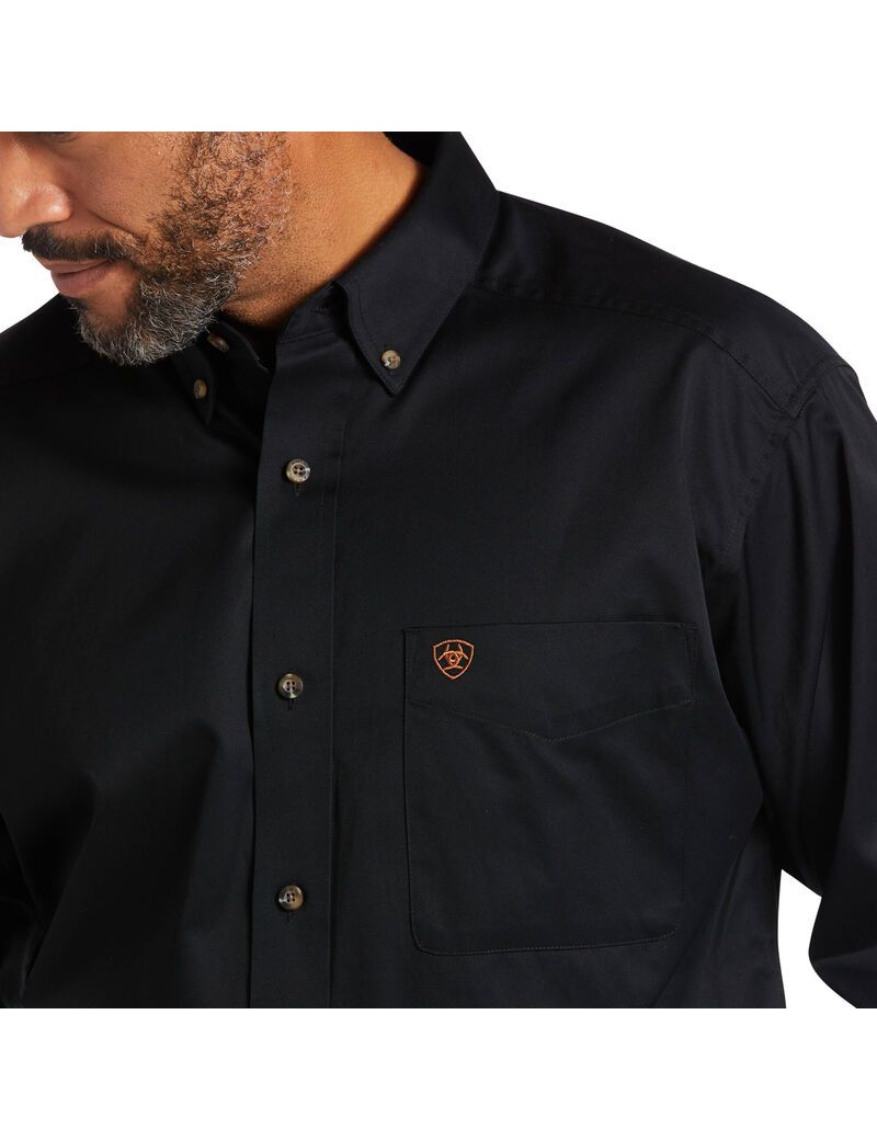 Camisas De Traje Ariat Solid Twill Classic Fit Negros | IBZ529846