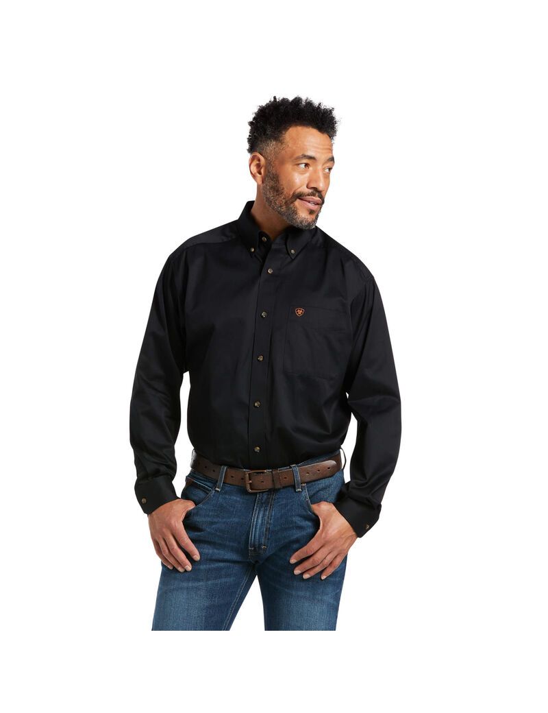 Camisas De Traje Ariat Solid Twill Classic Fit Negros | IBZ529846