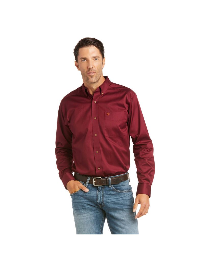 Camisas De Traje Ariat Solid Twill Fitted Vino | FLB504736