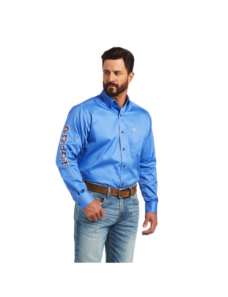 Camisas De Traje Ariat Team Logo Twill Classic Fit Azules | HVR867259