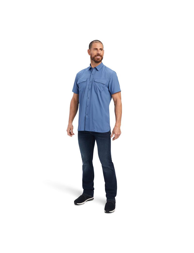 Camisas De Traje Ariat VentTEK Outbound Fitted Azules | QKA498531