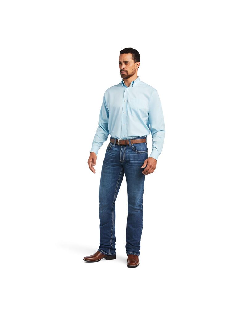 Camisas De Traje Ariat Wrinkle Free Solid Pinpoint Oxford Classic Fit Azules | XUY874169