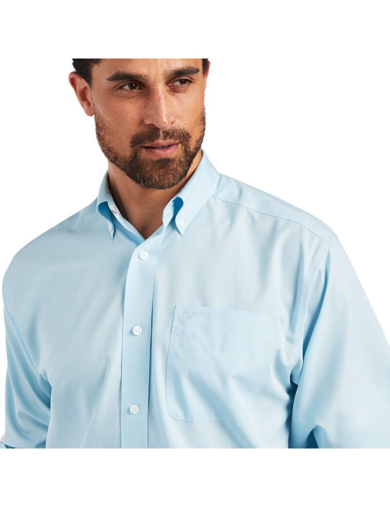 Camisas De Traje Ariat Wrinkle Free Solid Pinpoint Oxford Classic Fit Azules | XUY874169