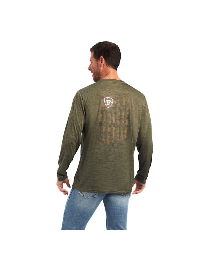 Camiseta Ariat Charger Camo Flag Verde Oliva | MPH815679