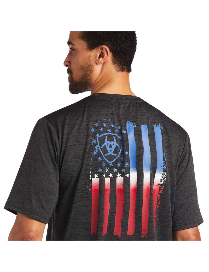 Camiseta Ariat Charger Vertical Flag Tee Grises | CNI785160