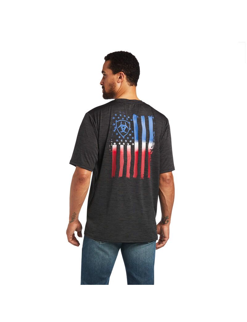 Camiseta Ariat Charger Vertical Flag Tee Grises | CNI785160