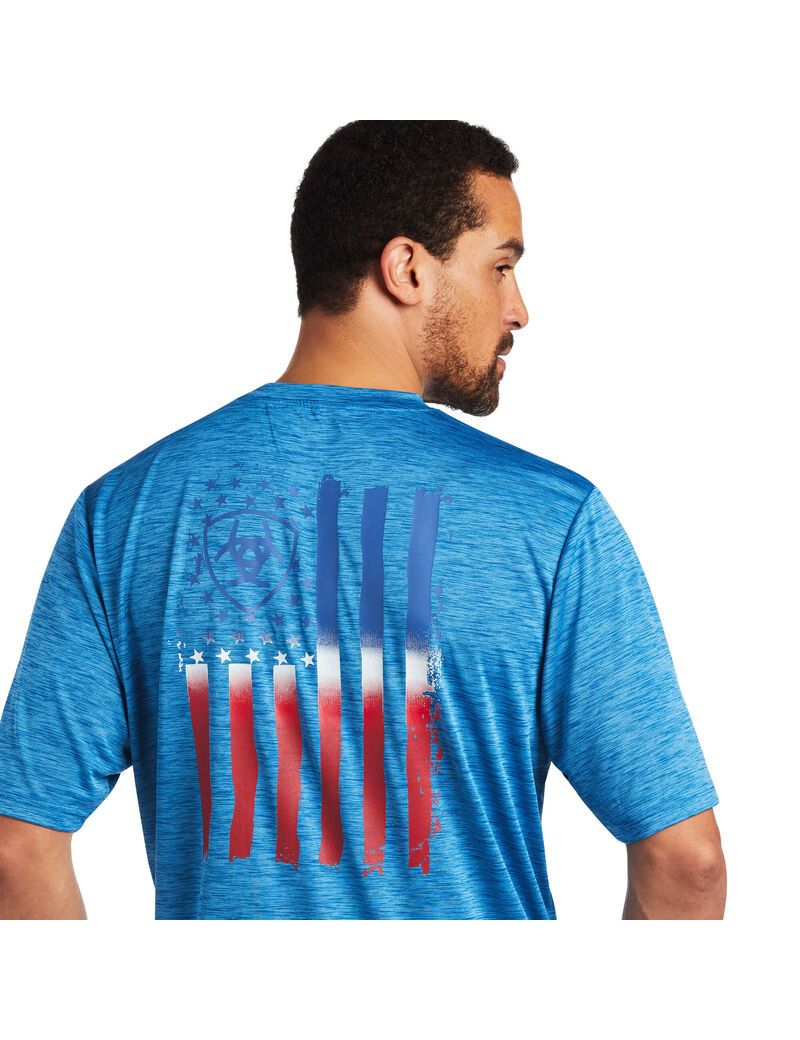 Camiseta Ariat Charger Vertical Flag Tee Azules | GVS804619