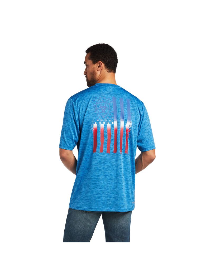 Camiseta Ariat Charger Vertical Flag Tee Azules | GVS804619