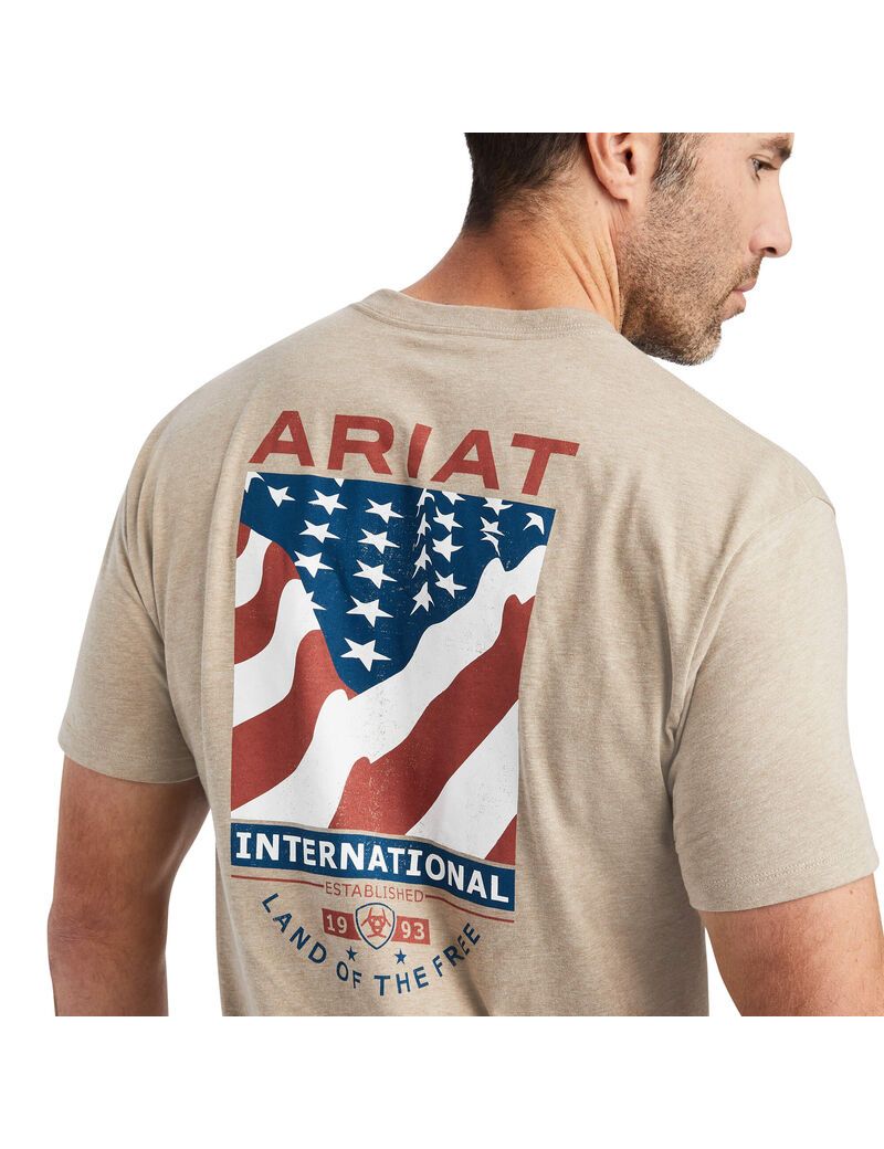 Camiseta Ariat Flag Flow Beige | NEW471536