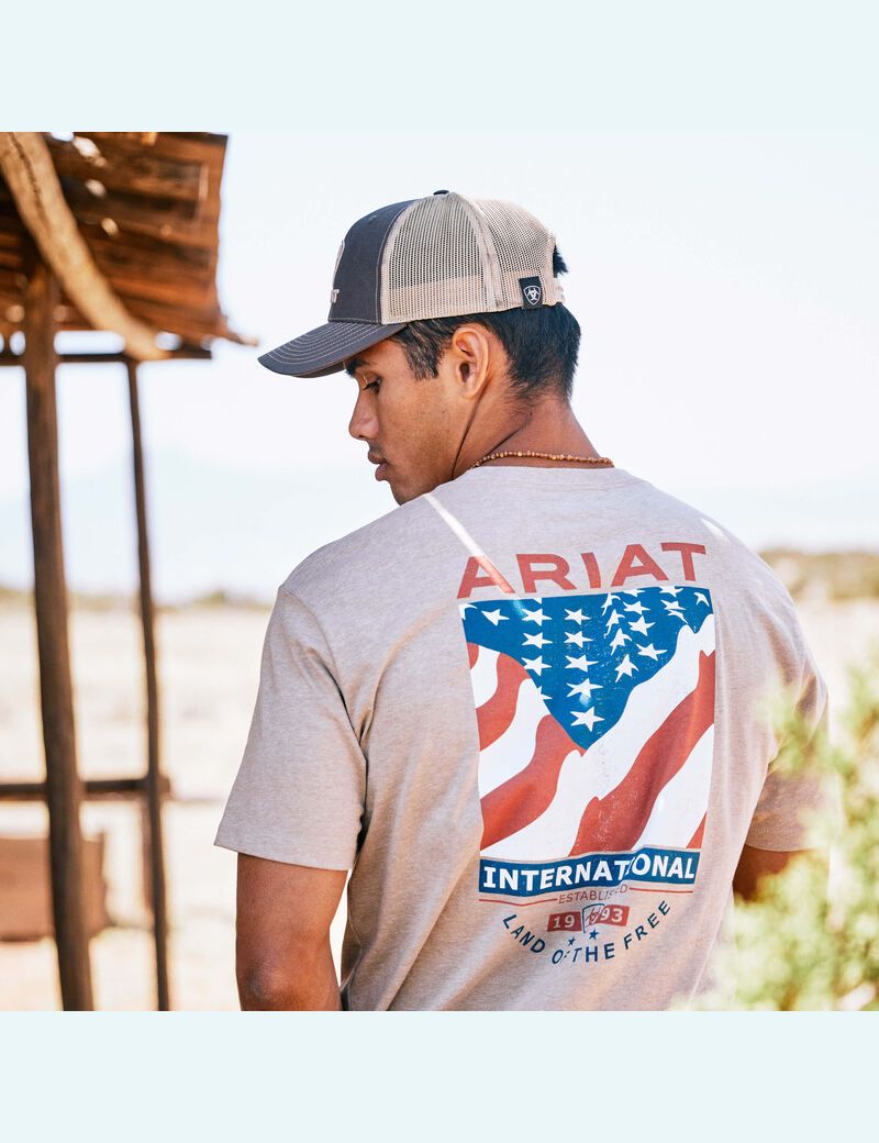 Camiseta Ariat Flag Flow Beige | NEW471536