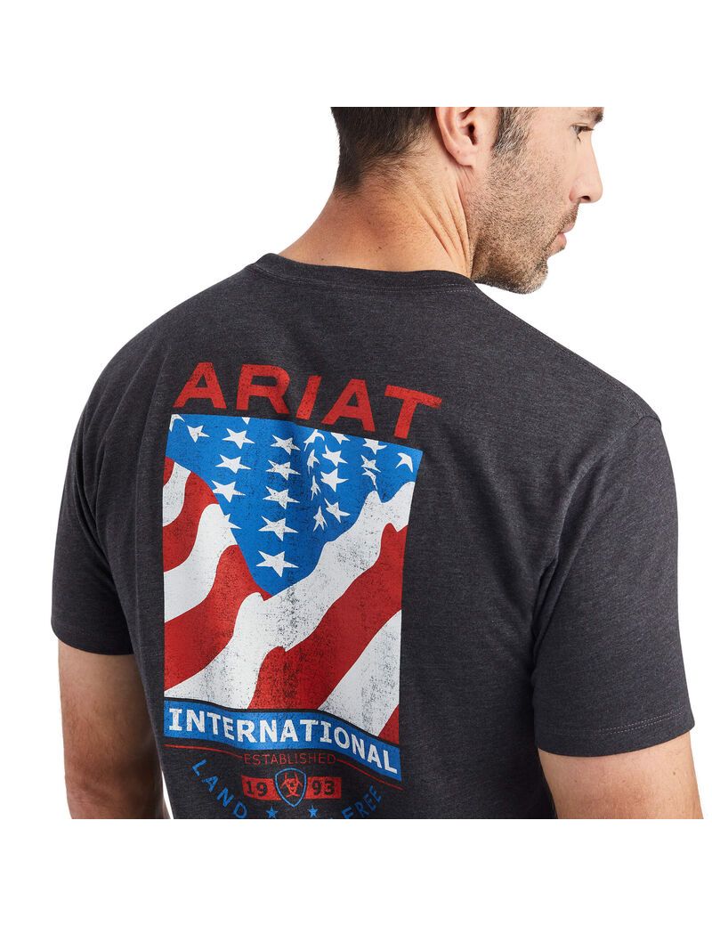 Camiseta Ariat Flag Flow Grises | HPK017862