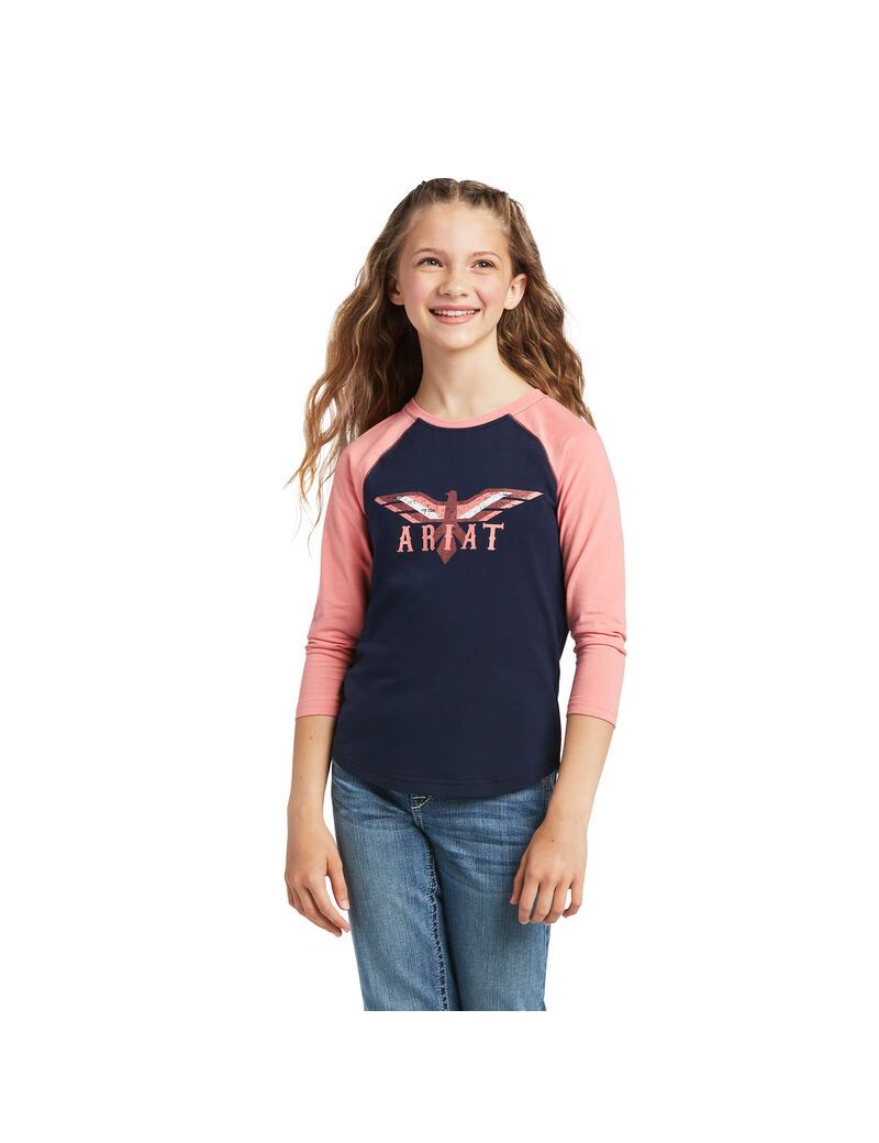 Camiseta Ariat REAL Firebird BB LS Tee Azul Marino Coral | RKI419385