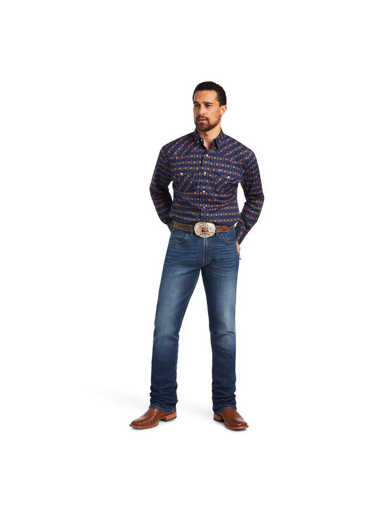 Camiseta Ariat Relentless Steeled Stretch Classic Fit Snap Azul Marino | ETO740659