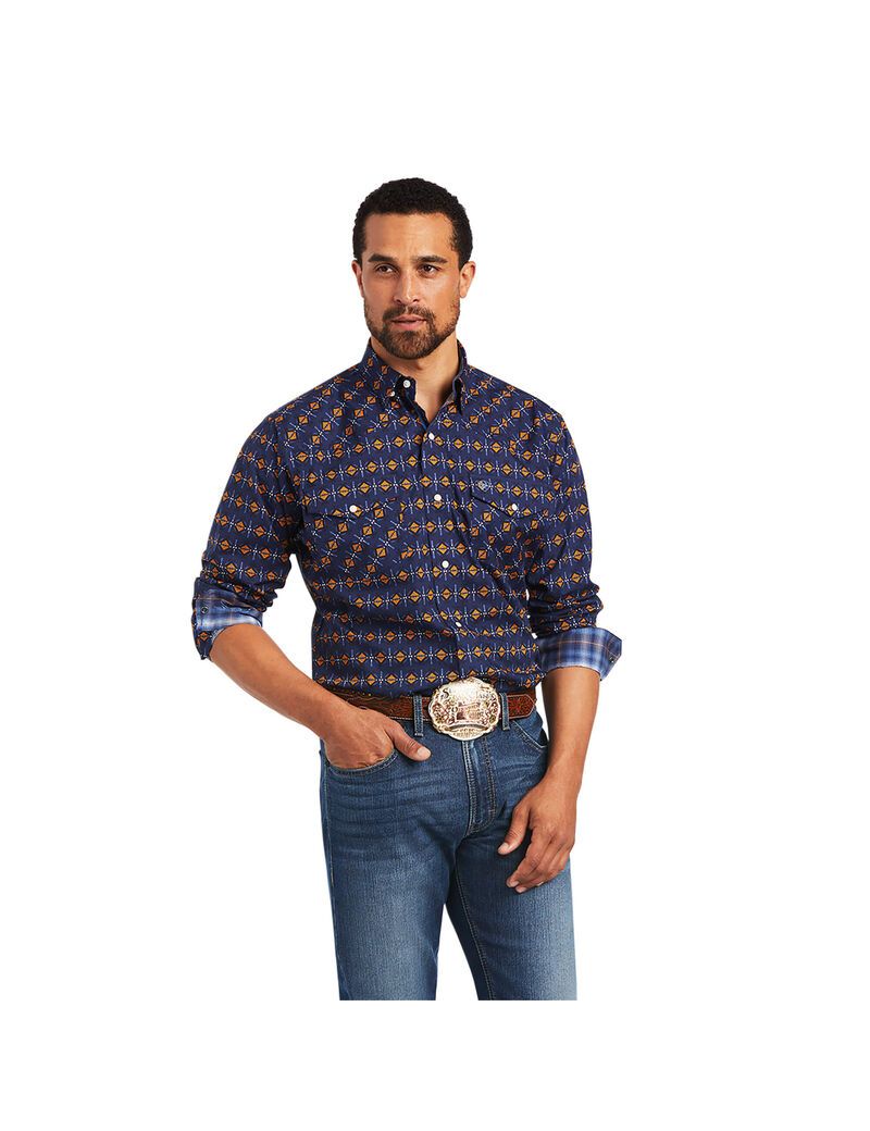 Camiseta Ariat Relentless Steeled Stretch Classic Fit Snap Azul Marino | ETO740659