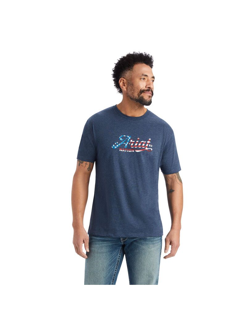 Camiseta Ariat Script Flag Azul Marino | JDH051624