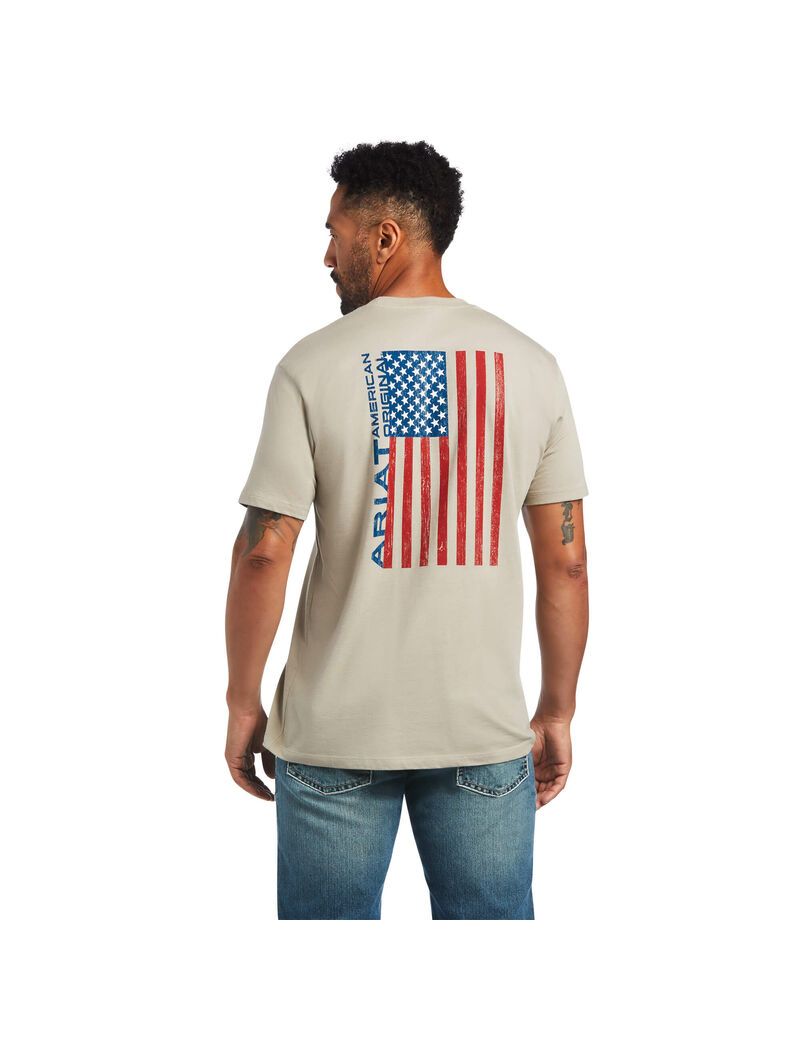 Camiseta Ariat Woodgrain Flag Kaki | MCE942361