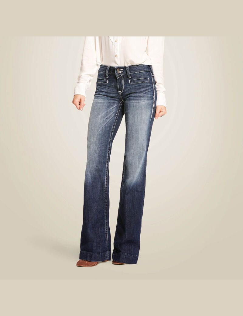 Jeans Ariat Trouser Mid Rise Stretch Entwined Anchos Leg Azules | MKC426105