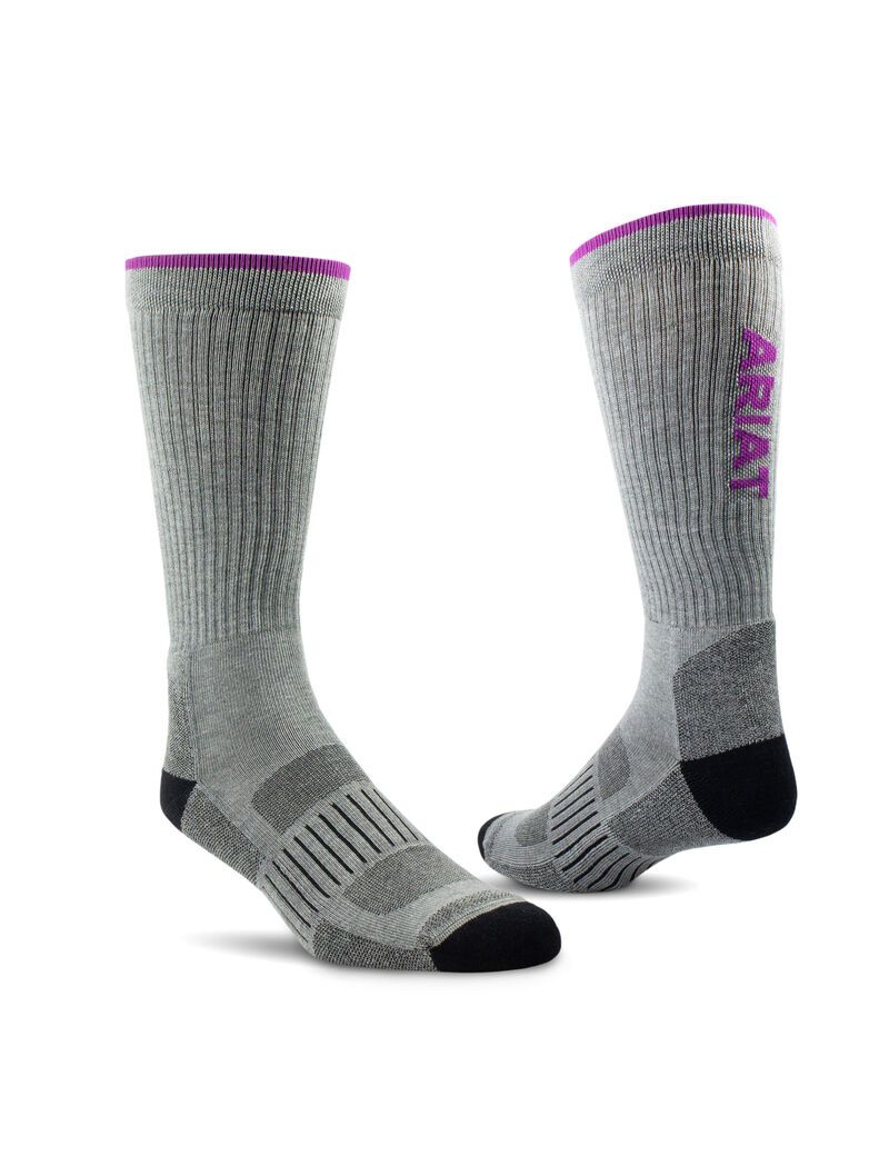 Ropa De Trabajo Ariat High Performance Crew Tek Trabajo Socks 2 Pair Pack Grises | QRY278430