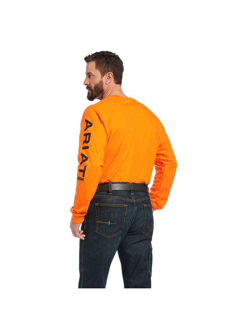 Ropa De Trabajo Ariat Rebar Algodon Strong Estampados T Shirts Naranjas Negros | ADI570126