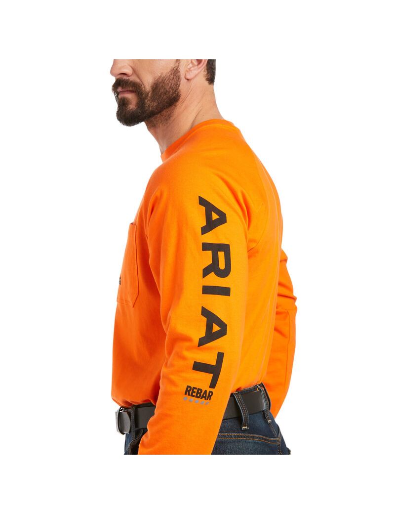 Ropa De Trabajo Ariat Rebar Algodon Strong Estampados T Shirts Naranjas Negros | ADI570126