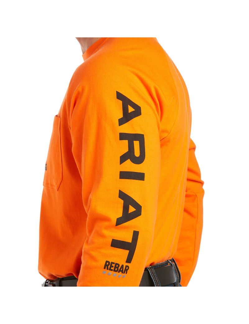 Ropa De Trabajo Ariat Rebar Algodon Strong Estampados T Shirts Naranjas Negros | ADI570126