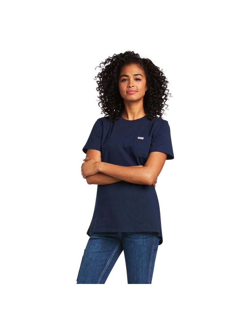 Ropa De Trabajo Ariat Rebar Algodon Strong T Shirts Azul Marino | AHF502743