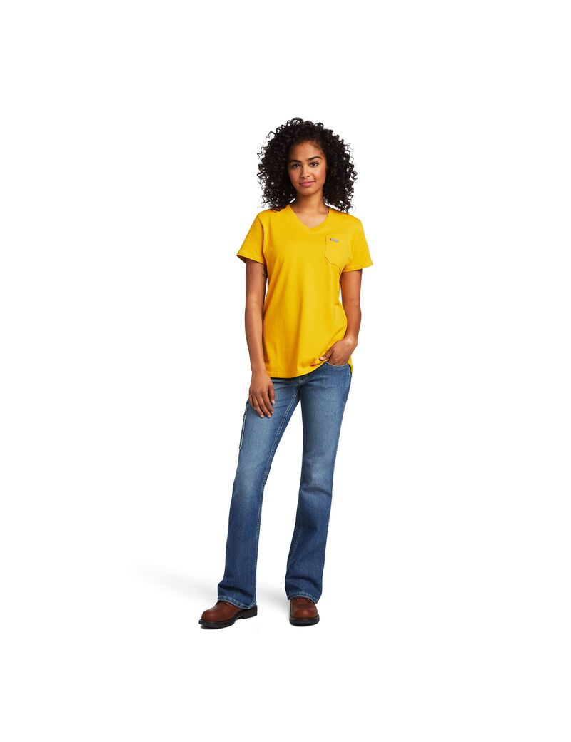 Ropa De Trabajo Ariat Rebar Algodon Strong V-Neck Top Dorados | CTP350196