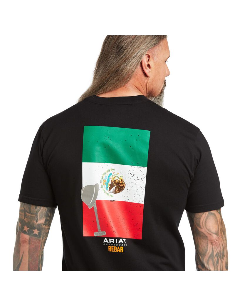 Ropa De Trabajo Ariat Rebar Algodon Strong Mexican Pride Estampados T Shirts Negros | DRY925680