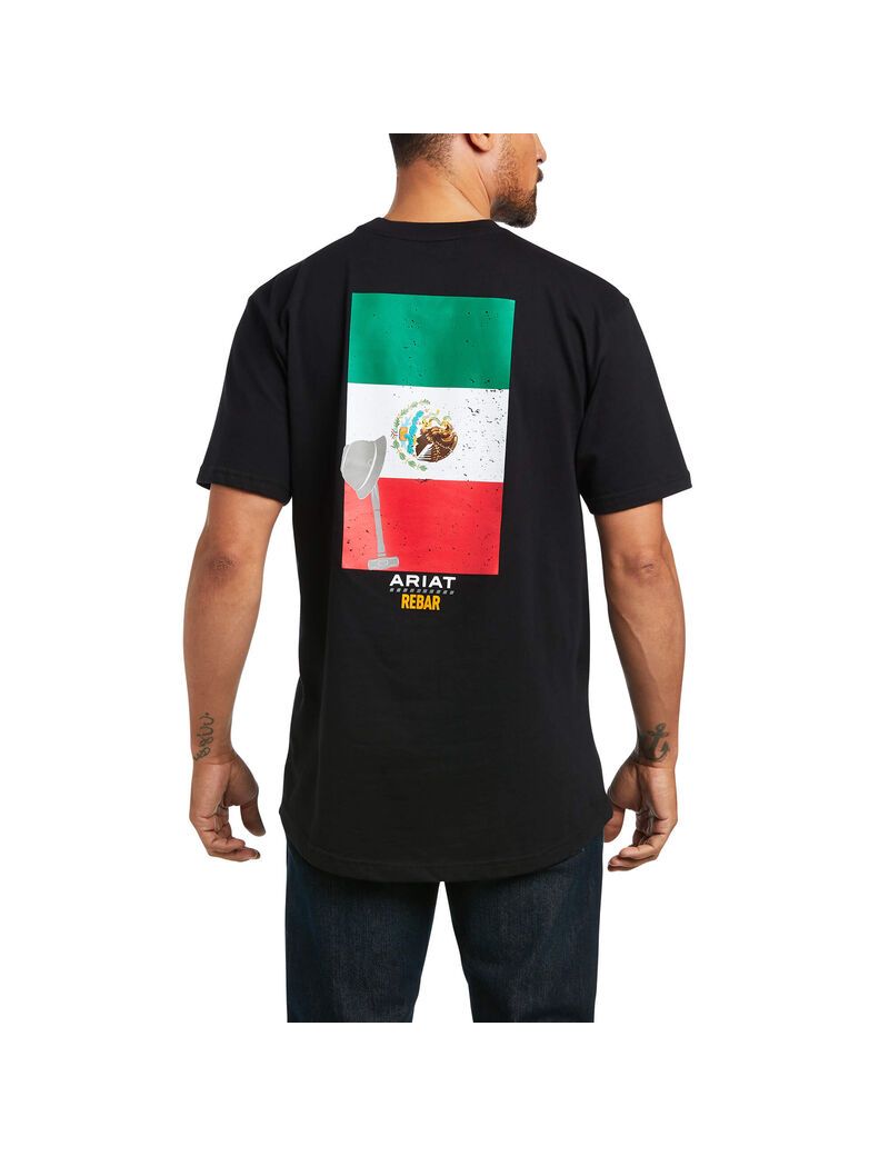 Ropa De Trabajo Ariat Rebar Algodon Strong Mexican Pride Estampados T Shirts Negros | DRY925680