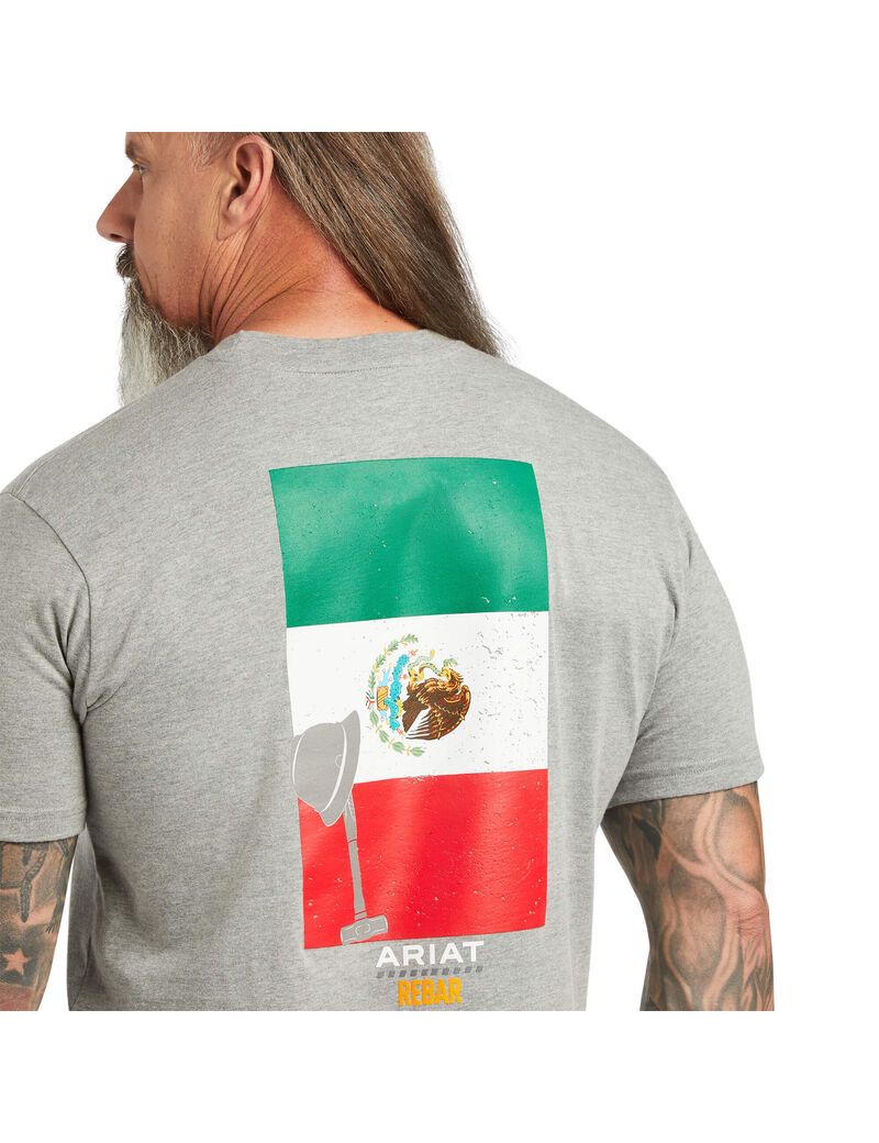 Ropa De Trabajo Ariat Rebar Algodon Strong Mexican Pride Estampados T Shirts Grises | EDJ219483