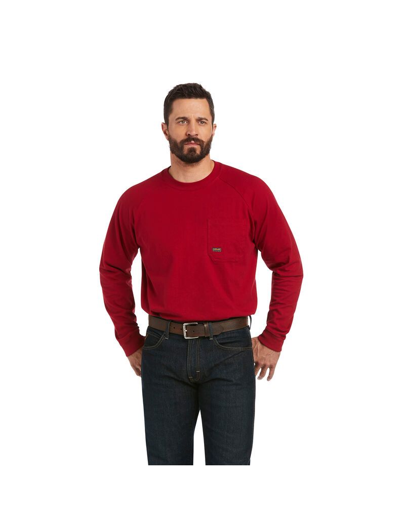 Ropa De Trabajo Ariat Rebar Algodon Strong Roughneck Estampados T Shirts Rojos | FEK398124