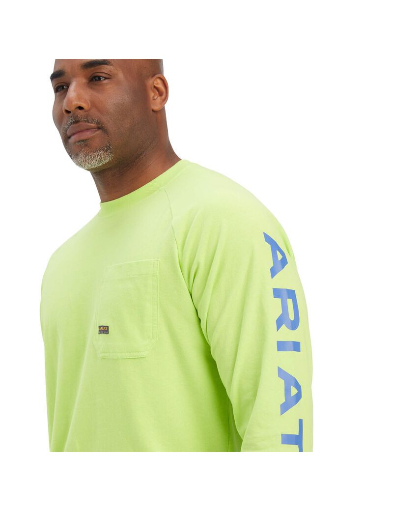 Ropa De Trabajo Ariat Rebar Algodon Strong Estampados T Shirts Verdes Claro Azules | KPC504923