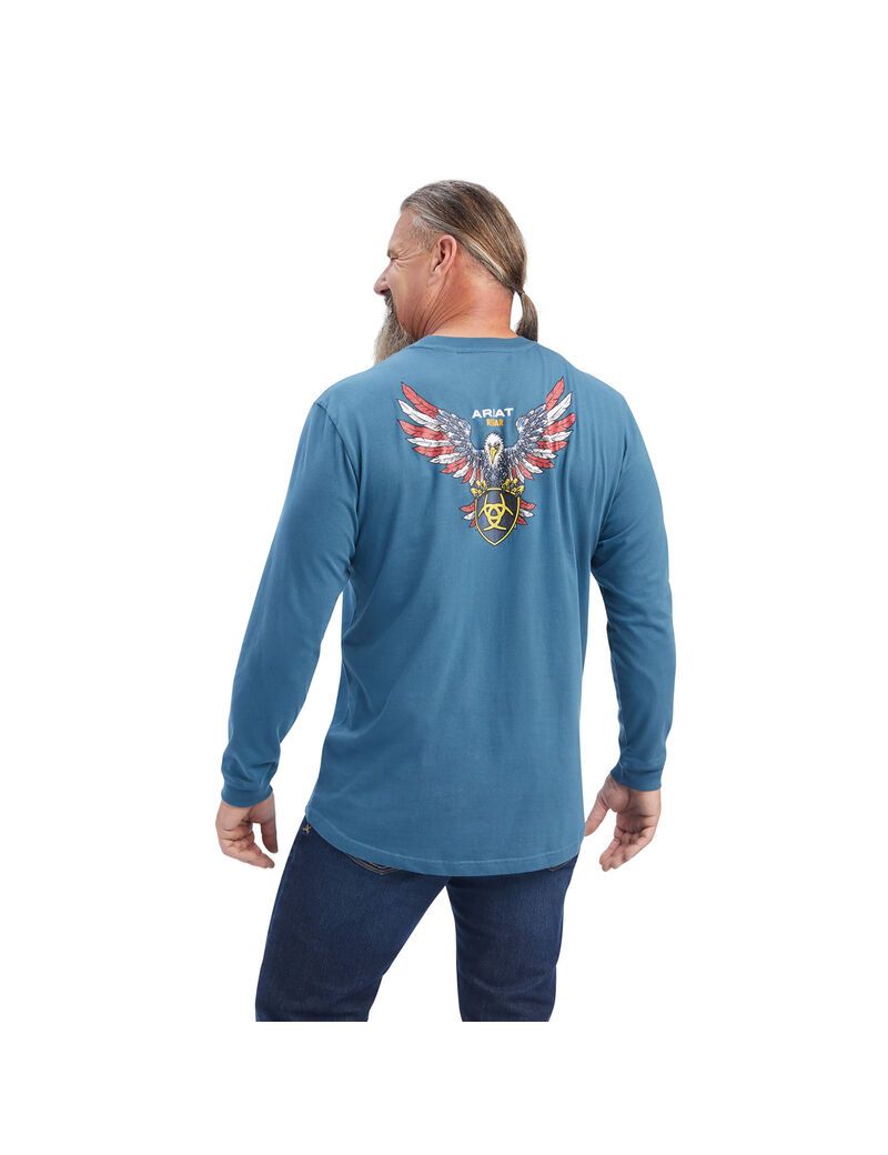 Ropa De Trabajo Ariat Rebar Algodon Strong American Raptor T Shirts Turquesa | LJR567248